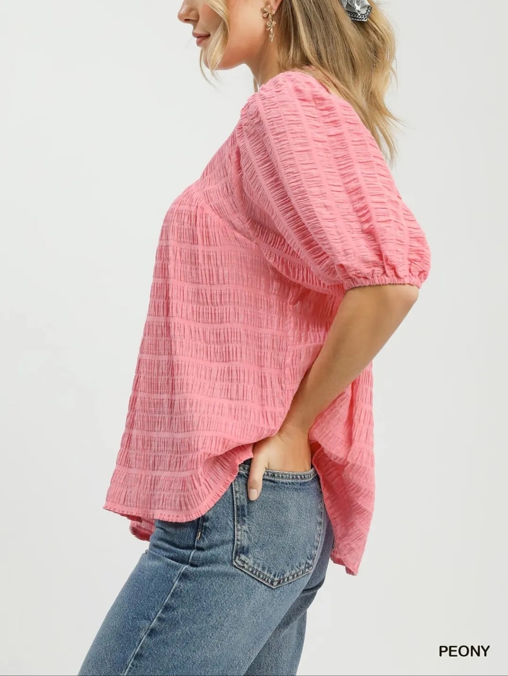 Umgee Textured Puff Sleeve Blouse - Picture 2 of 4